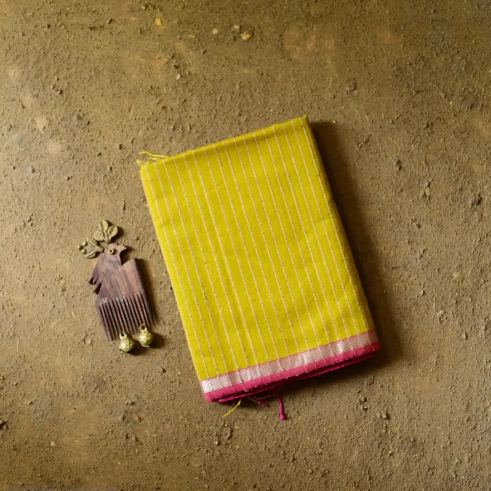 buy Zari Stripes Maheshwari Handloom Silk Saree