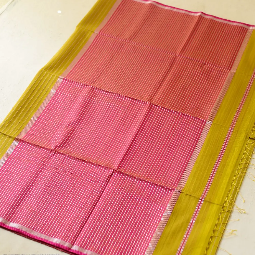 buy Zari Stripes Maheshwari Handloom Silk Saree