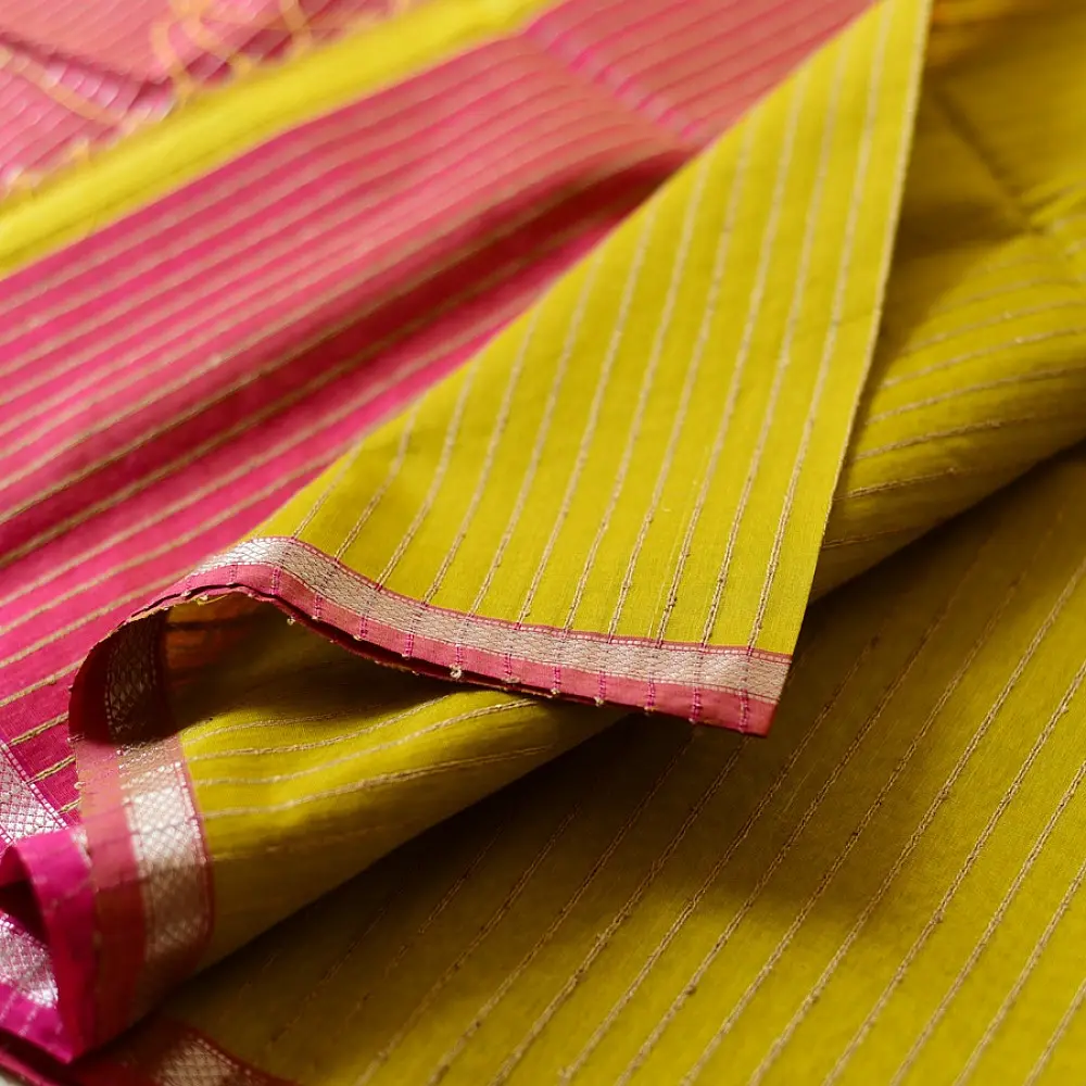 buy Zari Stripes Maheshwari Handloom Silk Saree