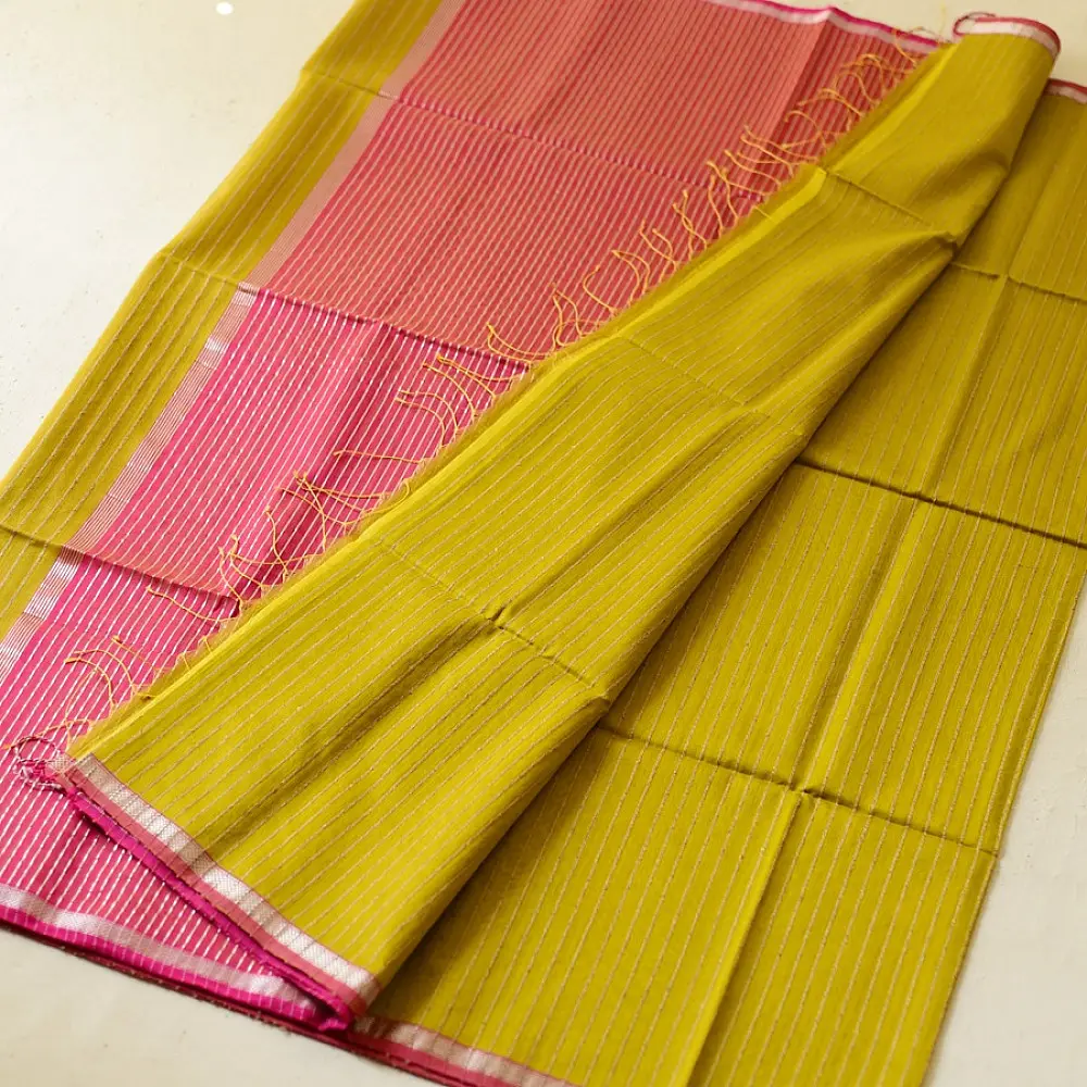 buy Zari Stripes Maheshwari Handloom Silk Saree