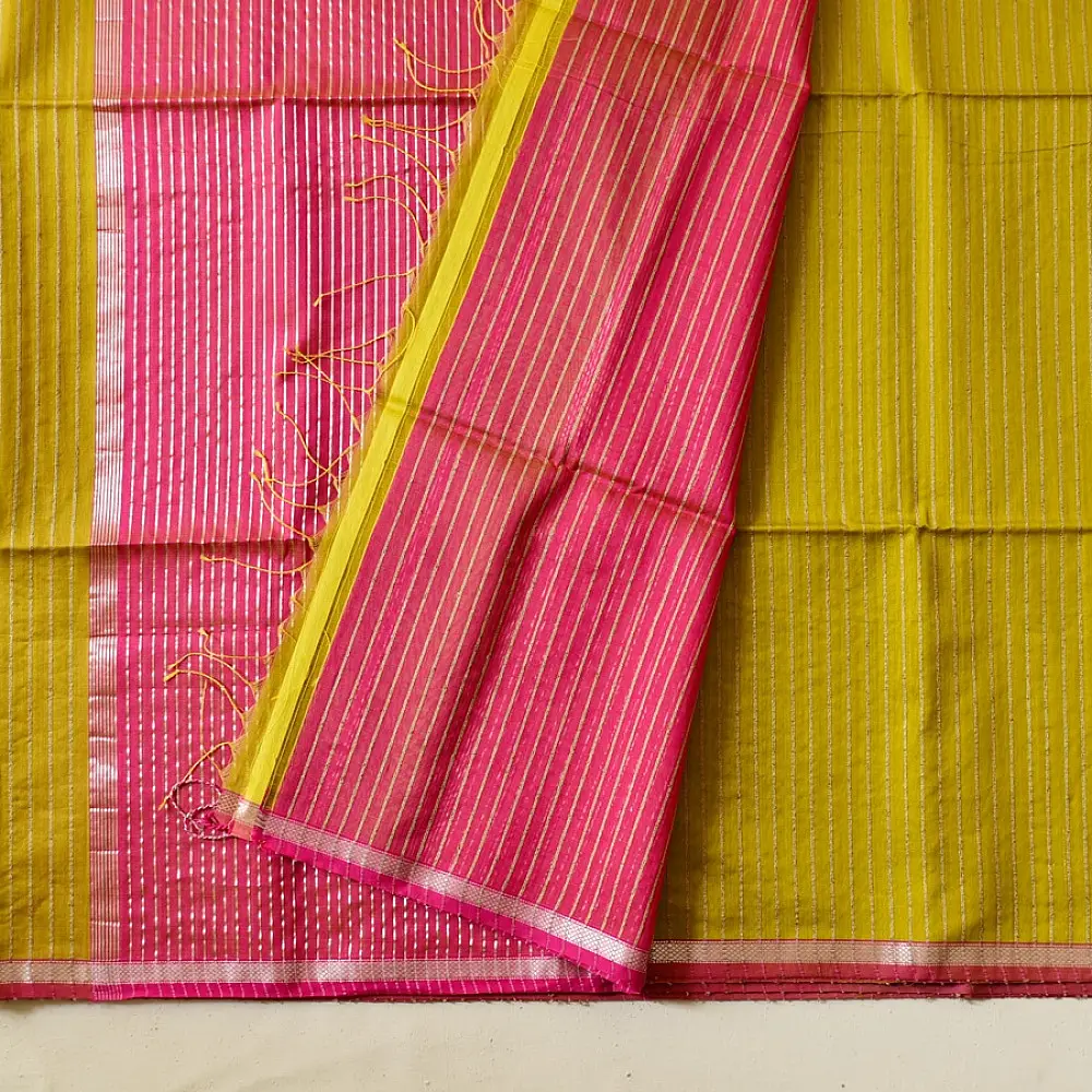 buy Zari Stripes Maheshwari Handloom Silk Saree