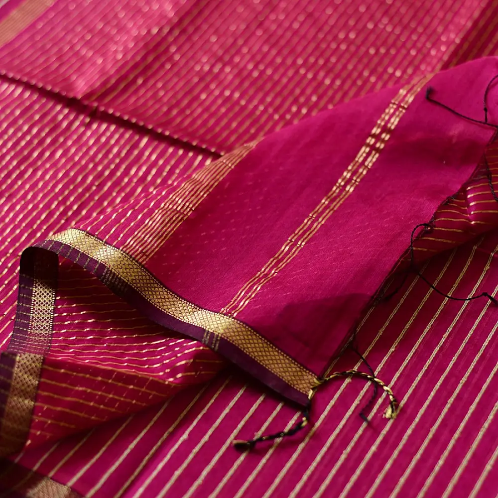 buy Handloom Rani Pink Maheshwari Silk Saree