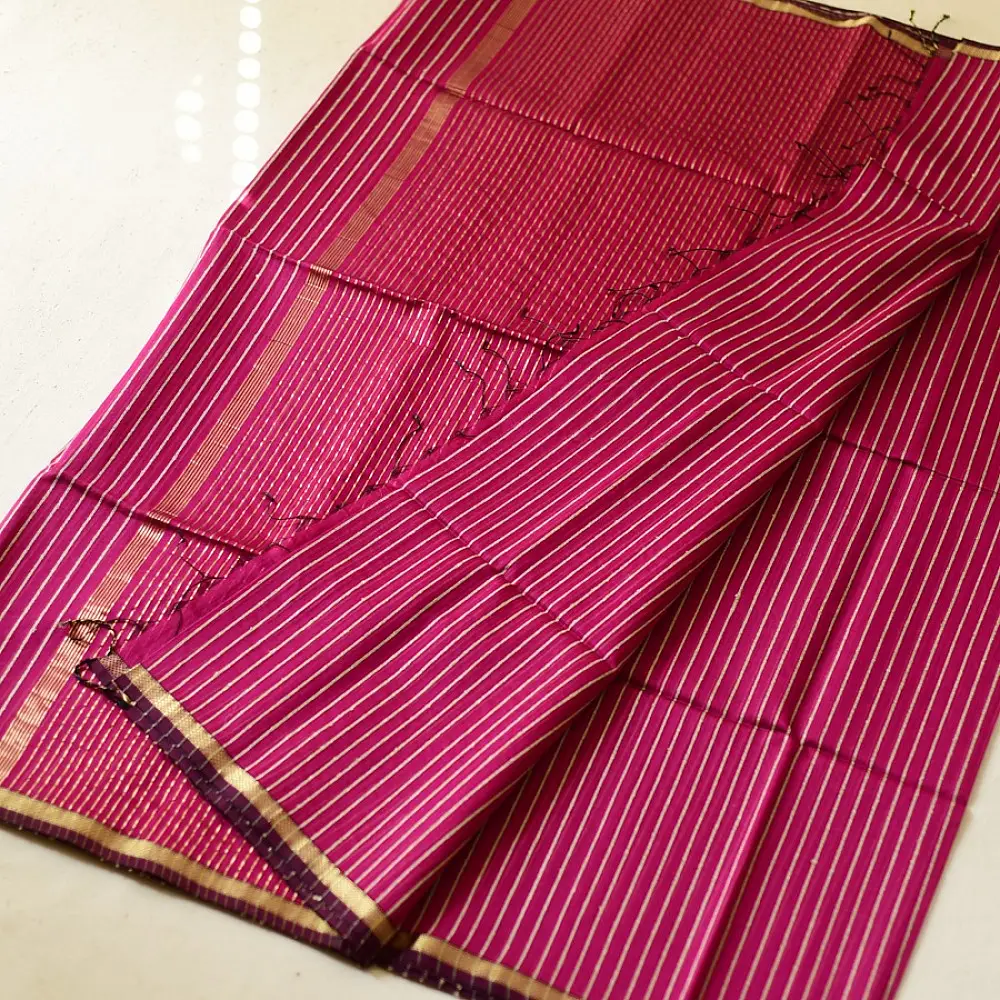 buy Handloom Rani Pink Maheshwari Silk Saree