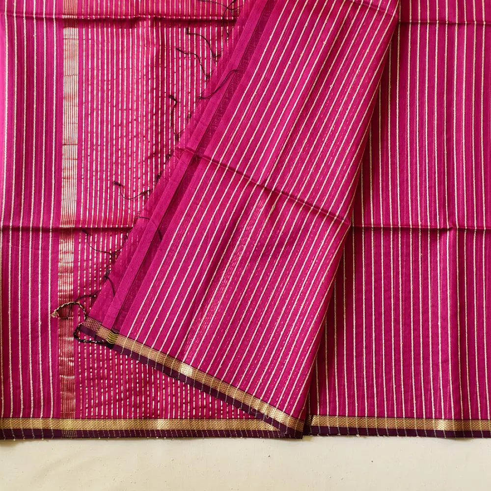 buy Handloom Rani Pink Maheshwari Silk Saree