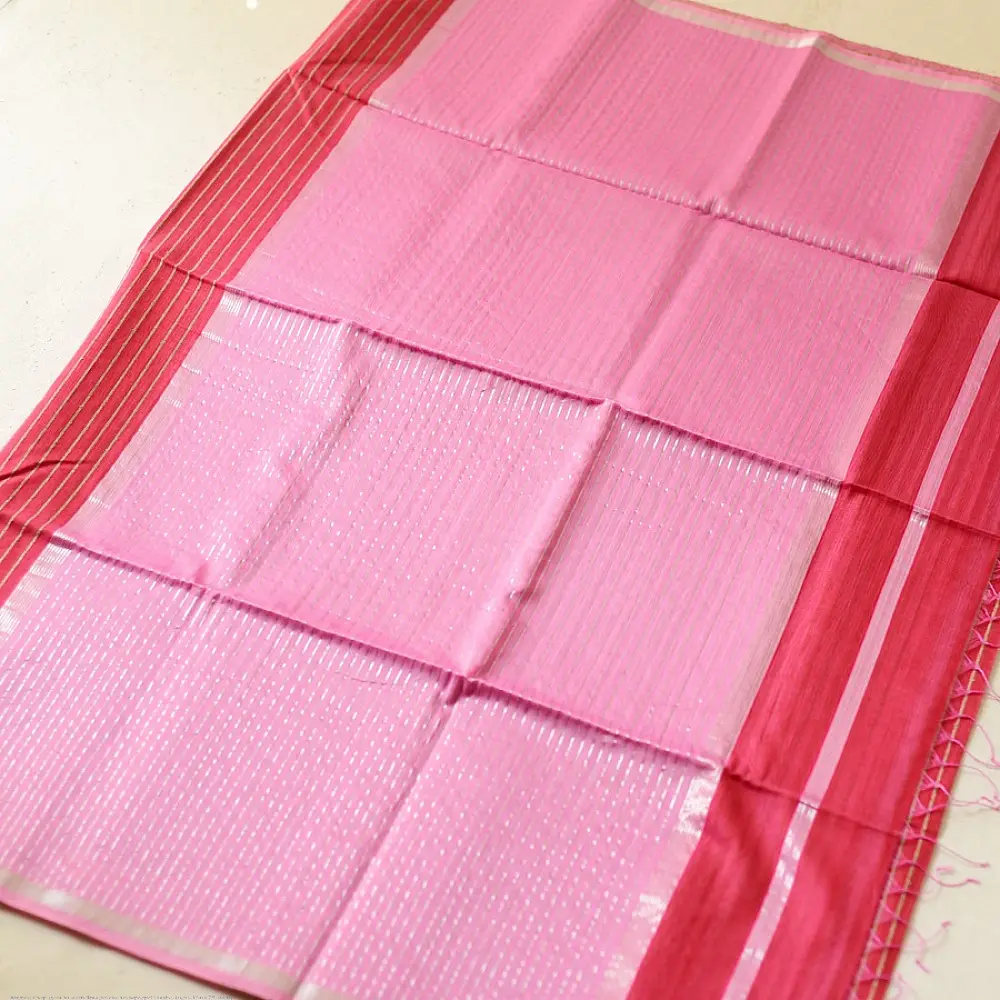 buy Handloom Maheshwari Saree ~ Red With Pink Pallu