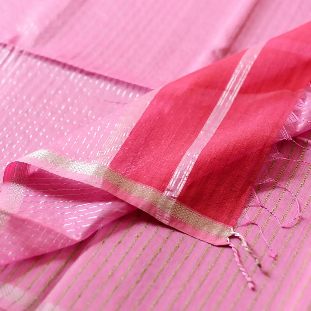 buy Handloom Maheshwari Saree ~ Red With Pink Pallu