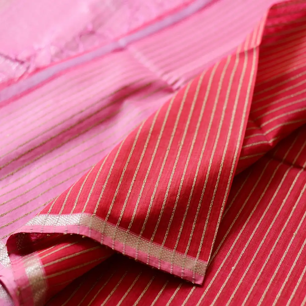 buy Handloom Maheshwari Saree ~ Red With Pink Pallu