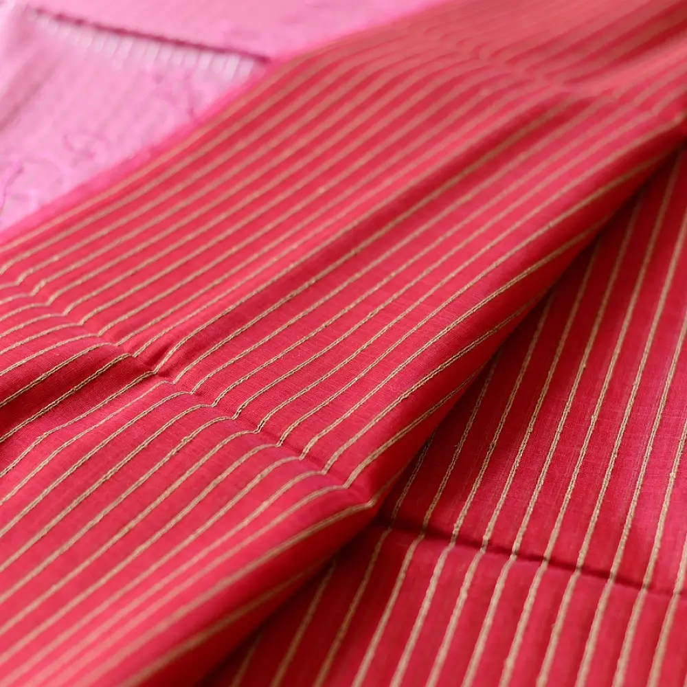 buy Handloom Maheshwari Saree ~ Red With Pink Pallu