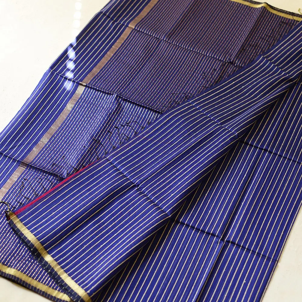 buy Zari Stripes Maheshwari Saree ~ Royal Blue