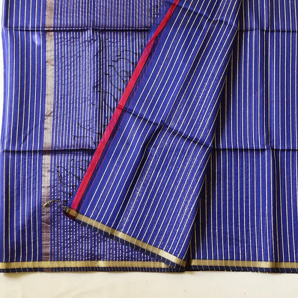 buy Zari Stripes Maheshwari Saree ~ Royal Blue