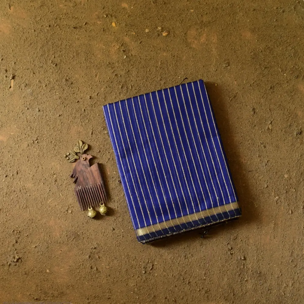 buy Zari Stripes Maheshwari Saree ~ Royal Blue