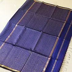 Pavitra . पवित्रा | Zari Stripes Maheshwari Saree ~ Royal Blue