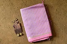 Pavitra . पवित्रा | Handloom Maheshwari Silk Saree With Zari Stripe - Pink & Purple