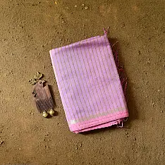 Pavitra . पवित्रा | Handloom Maheshwari Silk Saree With Zari Stripe - Pink & Purple