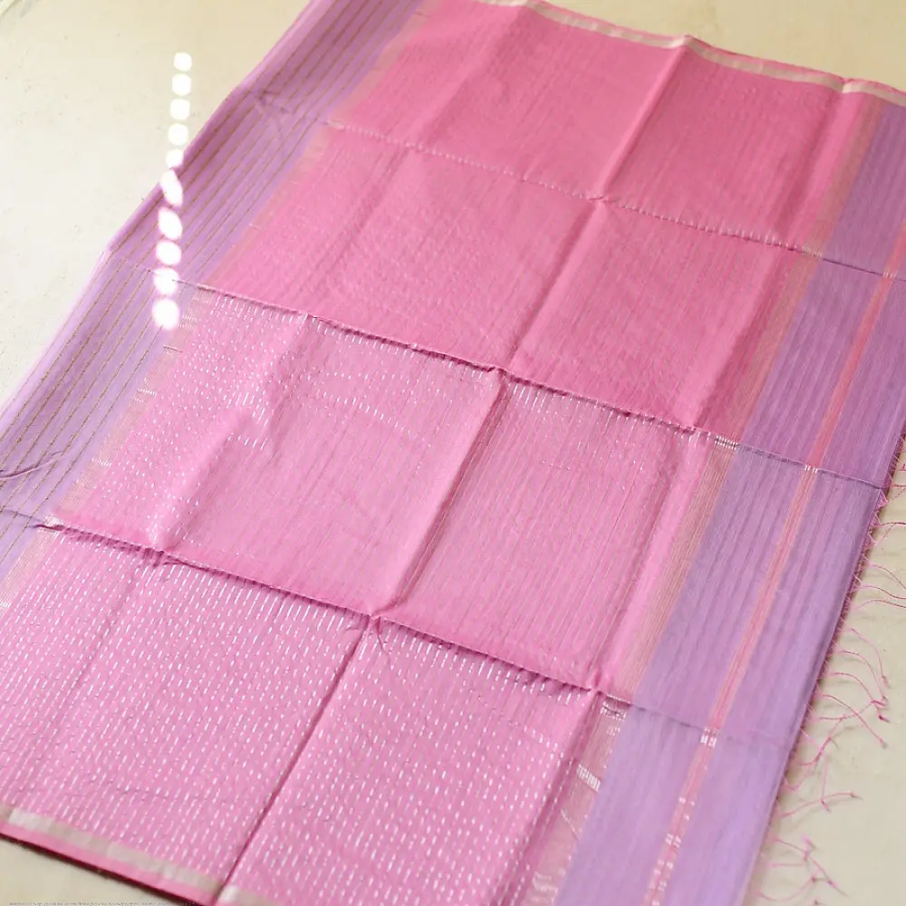 buy Handloom Maheshwari Silk Saree With Zari Stripe - Pink & Purple