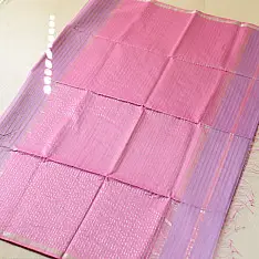 Pavitra . पवित्रा | Handloom Maheshwari Silk Saree With Zari Stripe - Pink & Purple
