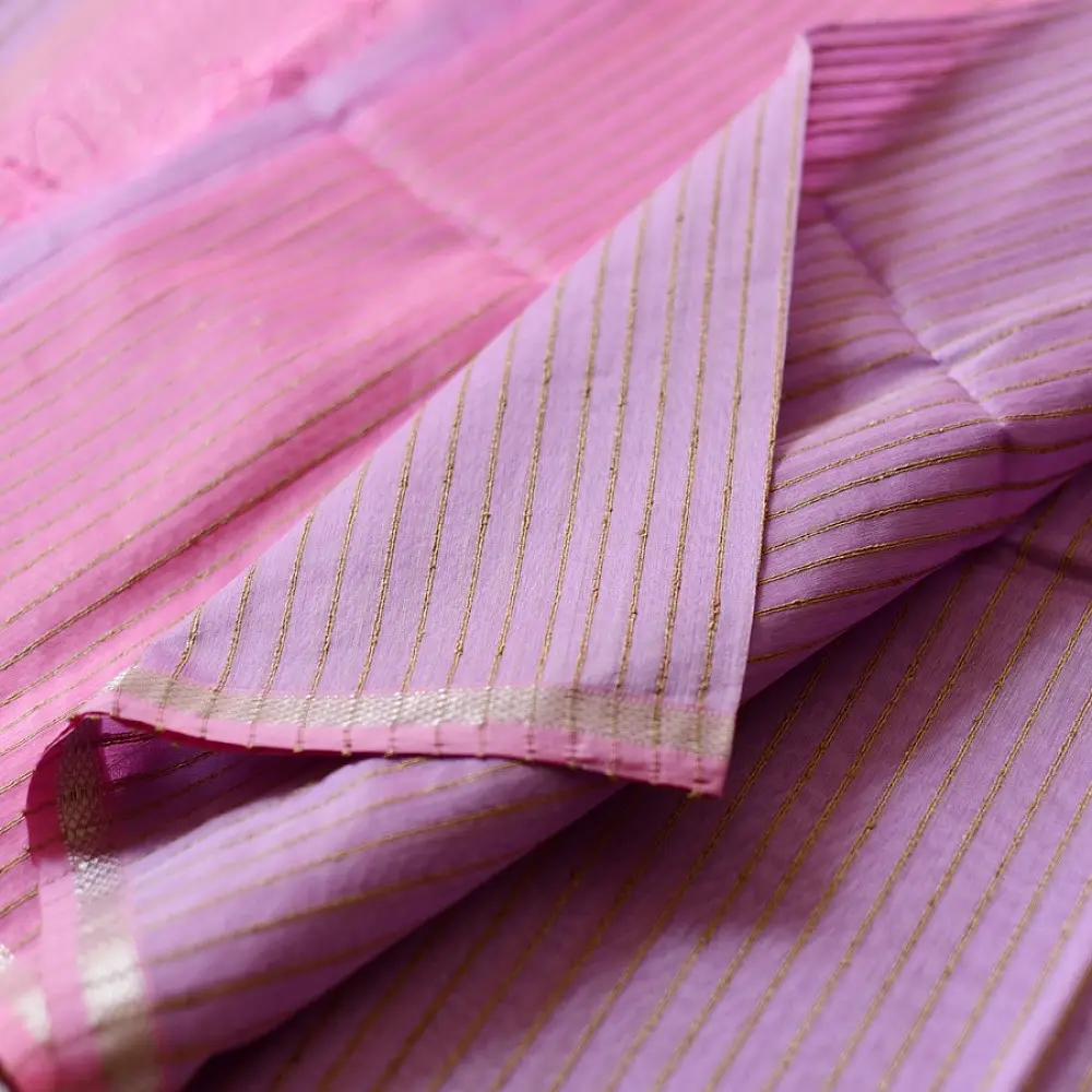 buy Handloom Maheshwari Silk Saree With Zari Stripe - Pink & Purple