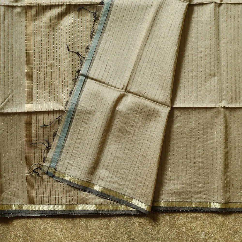 buy Handloom Maheshwari Silk ~ Stripe Zari Saree