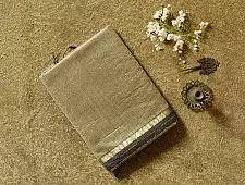 Pavitra . Handloom Maheshwari Silk Saree | Kosa Stripe + Zari | Ivory-beige