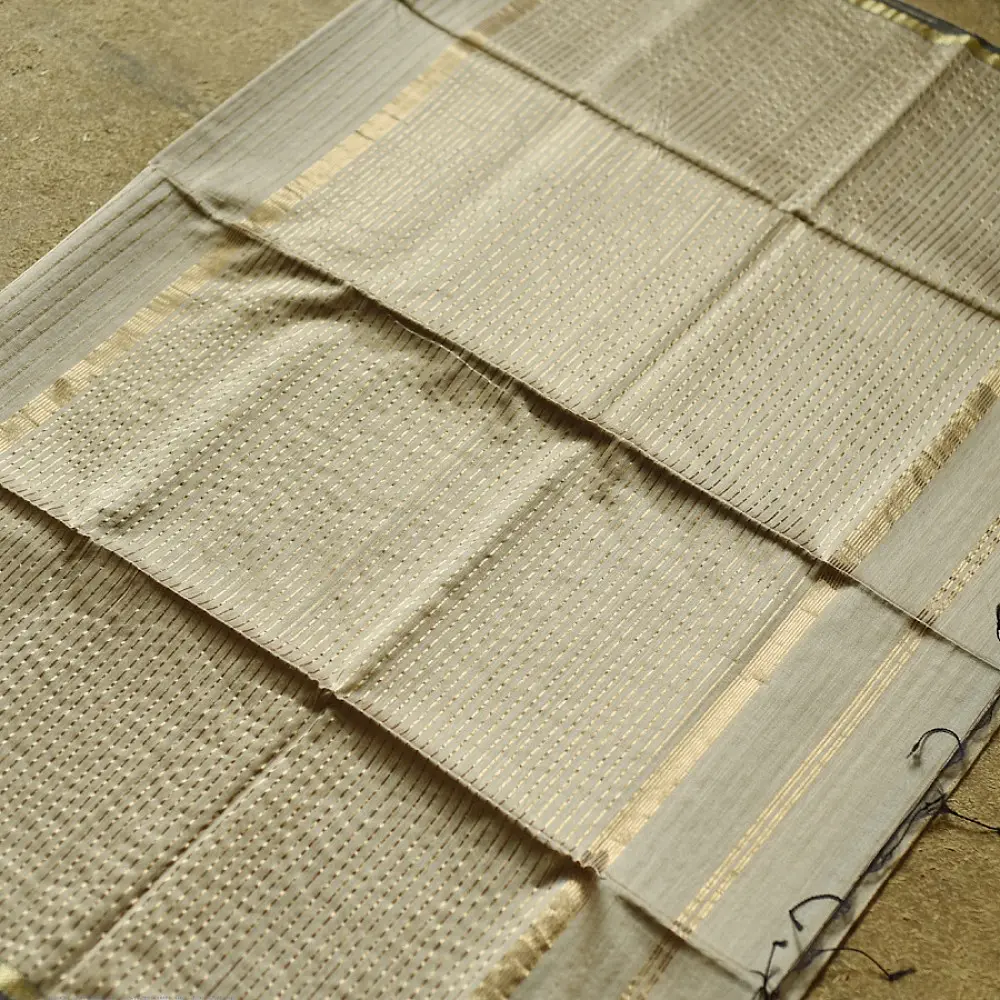 buy Handloom Maheshwari Silk ~ Stripe Zari Saree