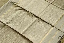 Pavitra . Handloom Maheshwari Silk Saree | Kosa Stripe + Zari | Ivory-beige
