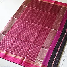 Pavitra . पवित्रा | Handloom Maheshwari Silk Saree |Black, Pink with Zari