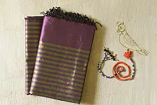 Rekha | Maheshwari Zari Stripes Dress Material | Purple & Green