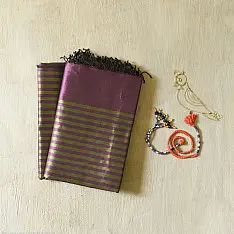 Rekha | Maheshwari Zari Stripes Dress Material | Purple & Green