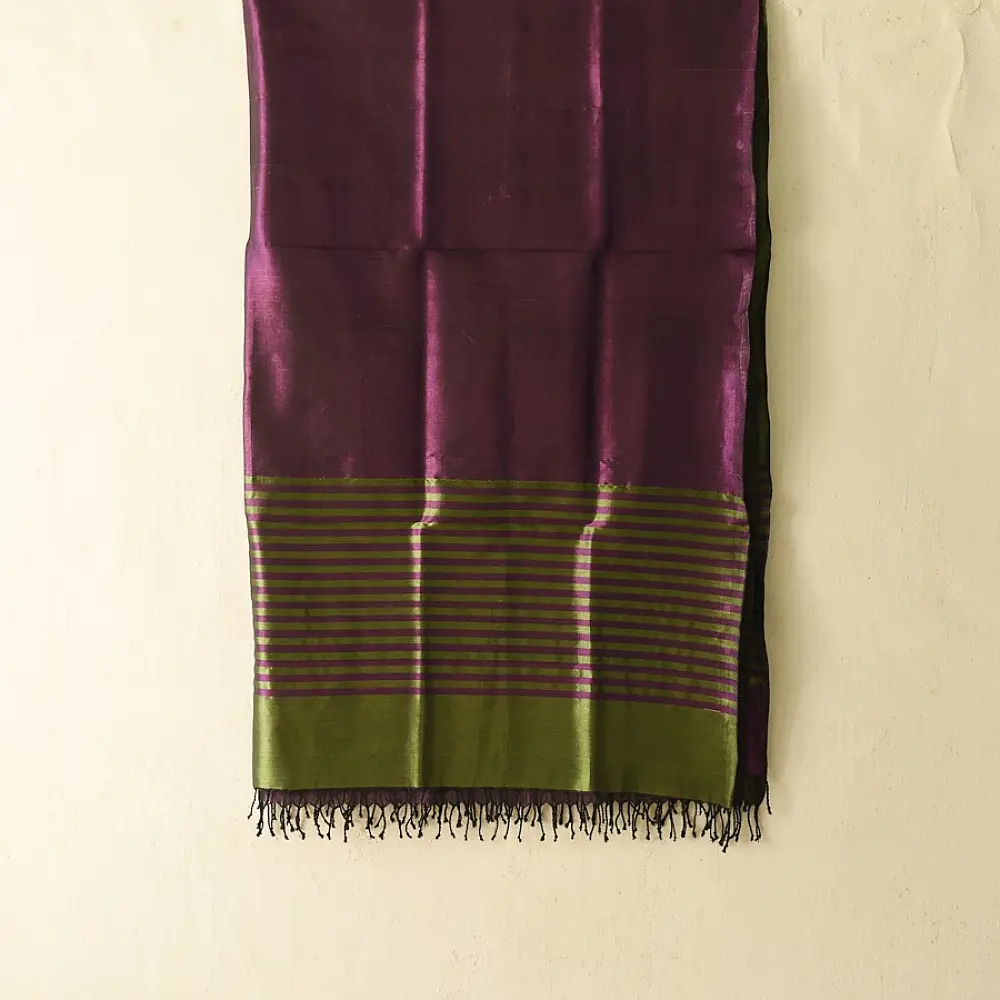 Maheshwari Zari Stripes Dress Material | Purple & Green