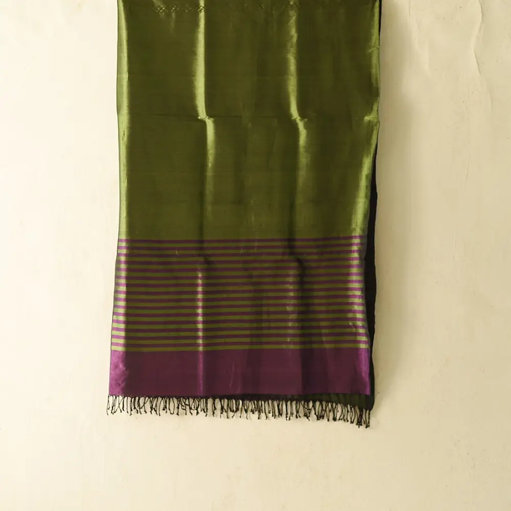 Maheshwari Zari Stripes Dress Material | Purple & Green