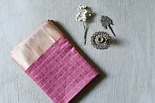 Pavitra . पवित्रा | Handloom Maheshwari Silk Saree ~ Checks Mauve Pink