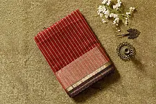Pavitra . Handloom Maheshwari Silk Saree | Kosa Stripe + Zari | Crimson red