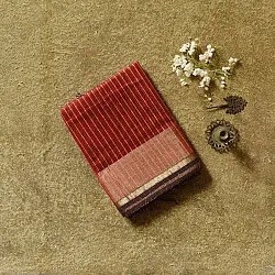 Pavitra . Handloom Maheshwari Silk Saree | Kosa Stripe + Zari | Crimson red