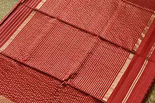 Pavitra . Handloom Maheshwari Silk Saree | Kosa Stripe + Zari | Crimson red