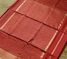 Pavitra . Handloom Maheshwari Silk Saree | Kosa Stripe + Zari | Crimson red