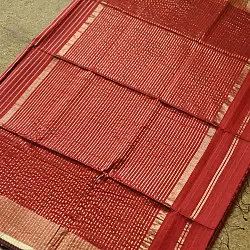 Pavitra . Handloom Maheshwari Silk Saree | Kosa Stripe + Zari | Crimson red