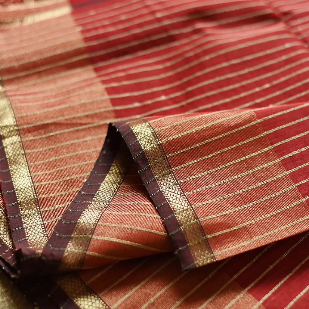 buy Handloom Maheshwari Silk Saree in Crimson red