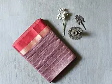Pavitra . पवित्रा | Handloom Maheshwari Saree / Red with golden Zari Checks