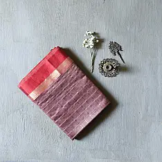 Pavitra . पवित्रा | Handloom Maheshwari Saree / Red with golden Zari Checks