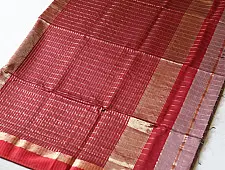 Pavitra . पवित्रा | Handloom Maheshwari Saree / Red with golden Zari Checks