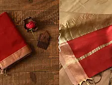 Pavitra . पवित्रा | Maheshwari Red Saree With Golden Pallu 