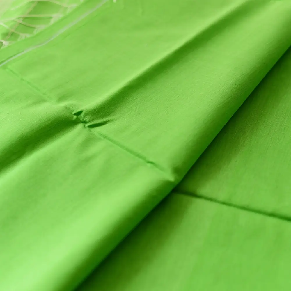 buy Handloom Silver Zari Border Maheshwari Saree ~ Green