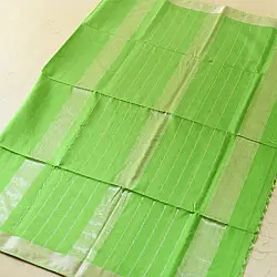 Pavitra . पवित्रा | Silver Zari Border Maheshwari Saree ~ Green