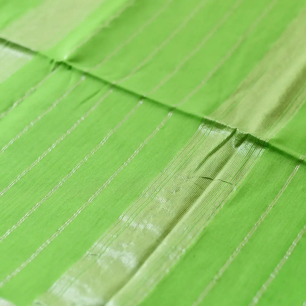 buy Handloom Silver Zari Border Maheshwari Saree ~ Green