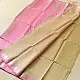 buy Handloom Silver Zari Maheshwari Silk Saree ~ Beige saree with Light Pink Pallu
