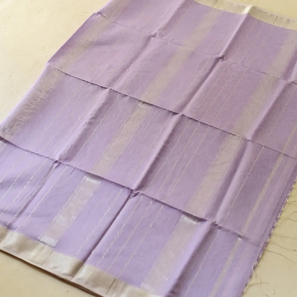 buy Handloom Silver Zari Border Maheshwari Silk Saree ~ Purple