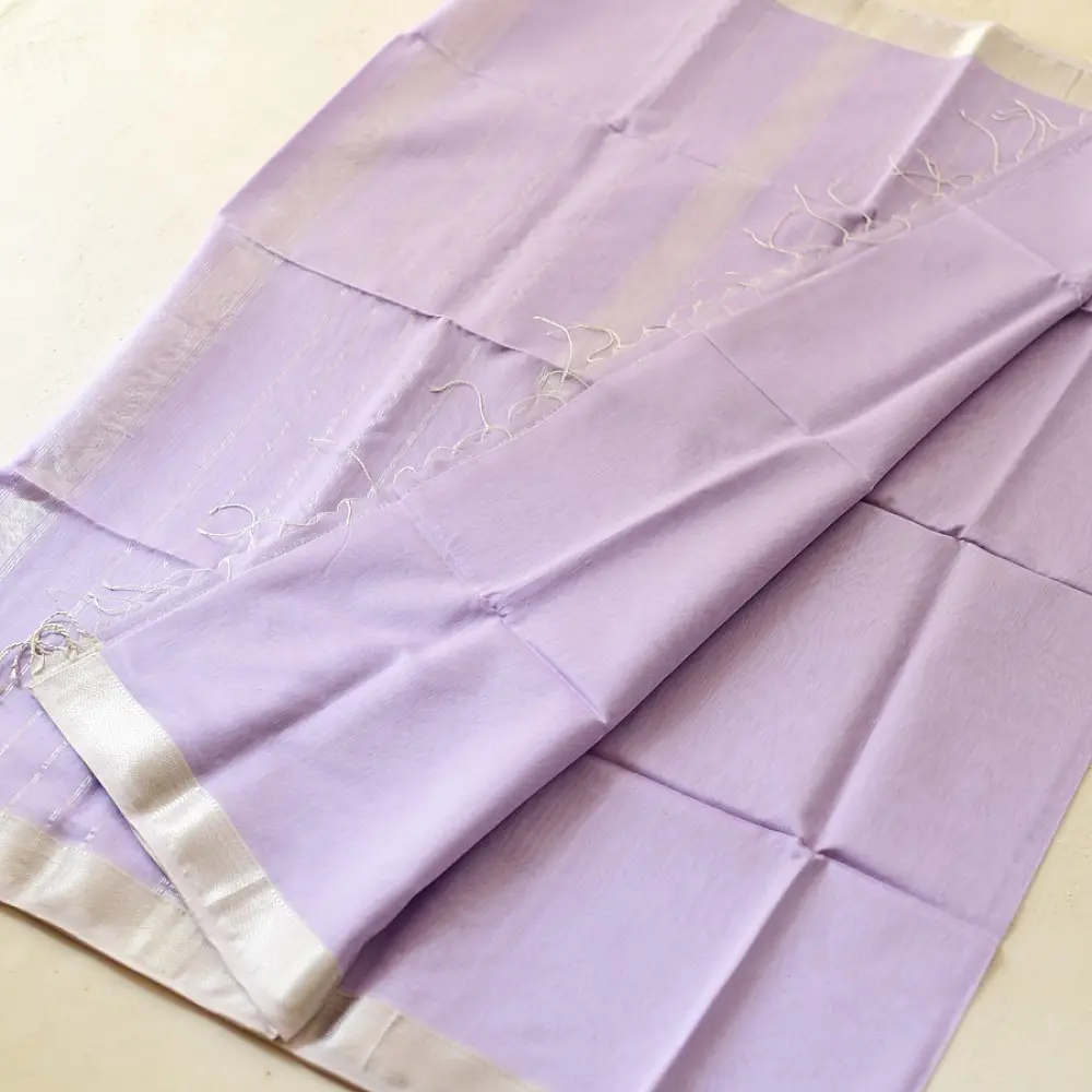 buy Handloom Silver Zari Border Maheshwari Silk Saree ~ Purple
