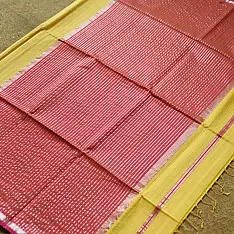 Pavitra . Handloom Maheshwari Silk Saree | Kosa Stripe + Zari | limon
