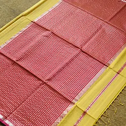 Pavitra . Handloom Maheshwari Silk Saree | Kosa Stripe + Zari | limon