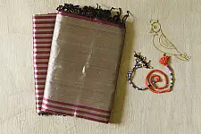 Rekha | Maheshwari Silk Top & Dupatta Material - Rani Pink & Silver zari
